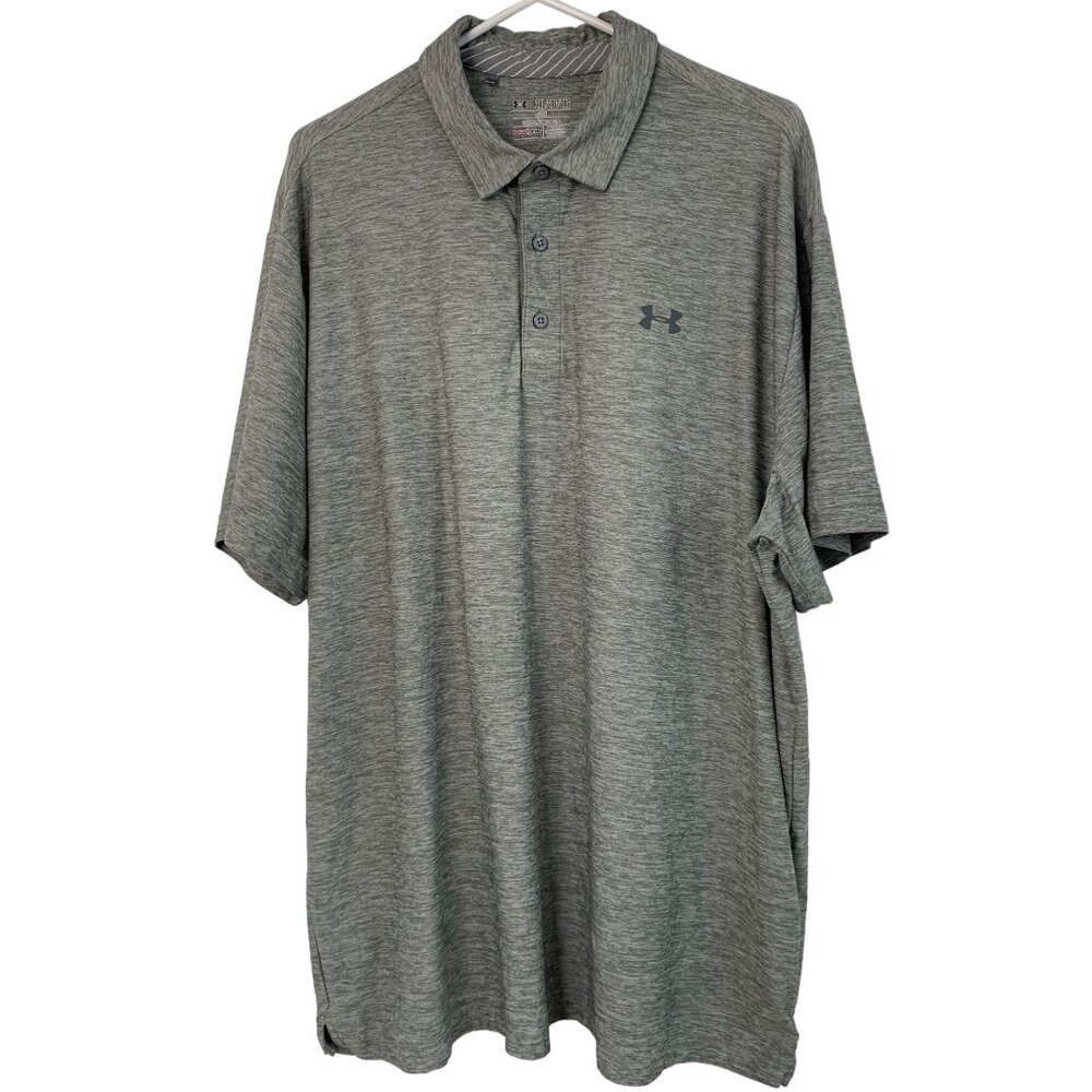 Under Armour Mens 2XL Loose HeatGear Polo Shirt Heather Gray 7841 Short Sleeve G